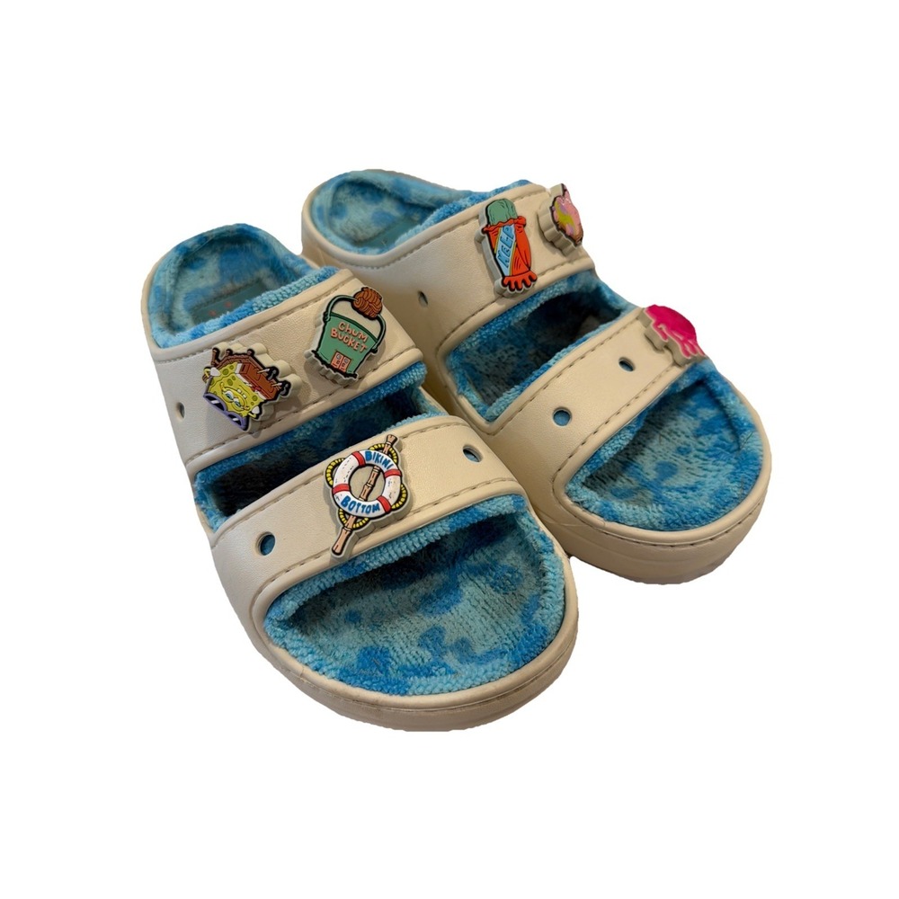 CROCS x SpongeBob Cozzzy Terry Sandals Sandi Bone Women Sz 10 Goo Lagoon Patrick